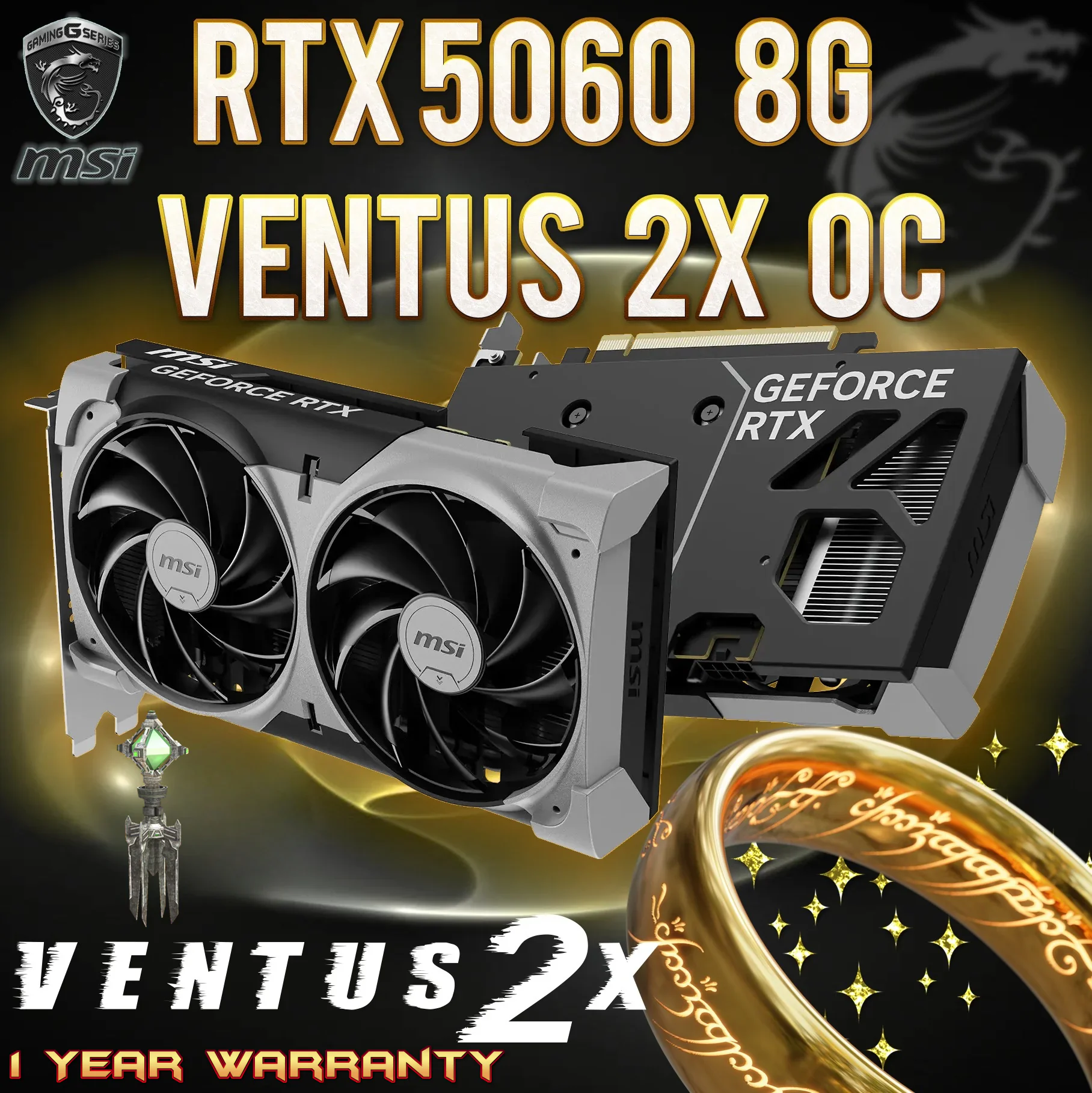 dsgdg--- GeForce-RTX™-5060-8G-VENTUS-2X-OC-^-b 912-V537-049 MSI NVIDIA GEFORCE RTX 5060 8GB GDDR7 VENTUS 2X OC BLACK 6 MONTH WRTY MSI GeForce RTX 5060 8G Ventus 2X OC Graphics Card With DLSS 4, 8GB GDDR7, PCIe 5.0, Dual TORX 5.0 Fans, HDMI 2.1b, DisplayPort 2.1b, 145W TDP, 2535 MHz Boost Clock | 6 MONTHS WARRANTY